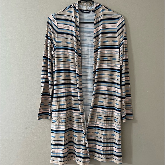 Lands End Lightweight Long Striped Cardigan with Pockets - Small - Picture 7 of 15